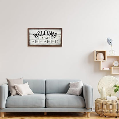 Welcome Signs Decor, Front Door Decoration for Wall, Home Farmhouse Entryway Decors, Funny Bar Signs, Wooden Framed Wall Decor, Welcome To My Shed Sign 15×7.5×0.3 inches
