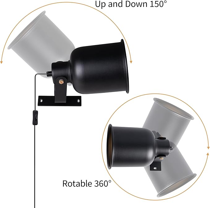 Aisilan Plug-in Wall Sconce Lighting, Adjustable Wall Light for Bedroom Bedside, Modern Indoor Wall Sconce for Reading with Cord, Easy Install 7W 3000K Bulb for Living Room Hallway