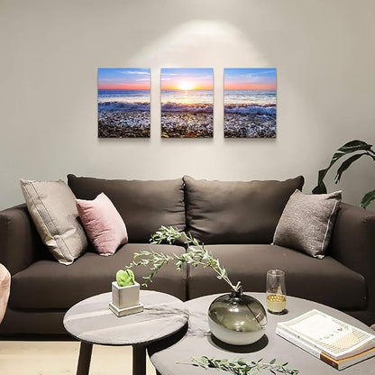 Wall Art For Living Room Blue Ocean Sea Canvas Wall Decor for Home artwork Painting 12" x 16" 3 Pieces Canvas Print For bedroom Decor Modern Salon kitchen office Hang a picture Beach Sun ocean