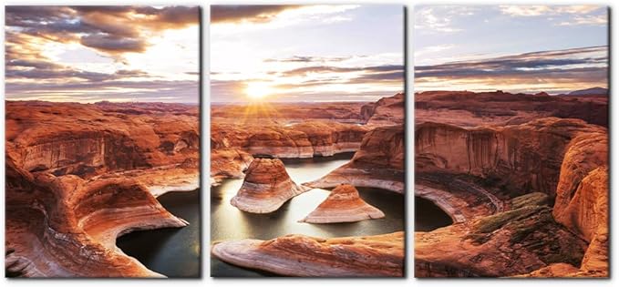 Pacimo 3 Pieces Lake Modern Wall Art Decor Arizona Landscape Pictures Prints on Canvas Wall Paintings Wall Decoration for Living Room Bedroom Office Stretch and Framed Ready to Hang - 20"x28"x3