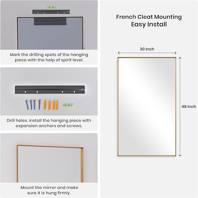 Anpark Wall Mirror 30" x 48" for Bathroom Modern Gold Deep Frame Mirror for Wall Decorative Horizontal or Vertical Wall Mounted Mirror for Bedroom Living Room Entryway Wall Decor