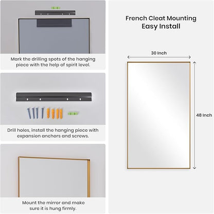 Anpark Wall Mirror 30" x 48" for Bathroom Modern Gold Deep Frame Mirror for Wall Decorative Horizontal or Vertical Wall Mounted Mirror for Bedroom Living Room Entryway Wall Decor