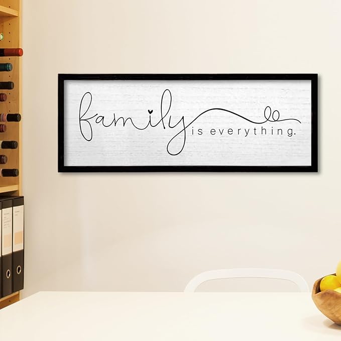 TQianJiang Family is Everything Wall Decor Art 24"X10" Living Room Sign Large Wood Framed Wall Hanging (Black)