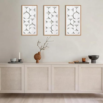 IARTTOP White Abstract Wood Wall Art Framed 8x16 Inch Set of 3 Modern Minimalist Wooden Wall Decor Mid-century Modern Geometry Artwork for Living room Bedroom Office