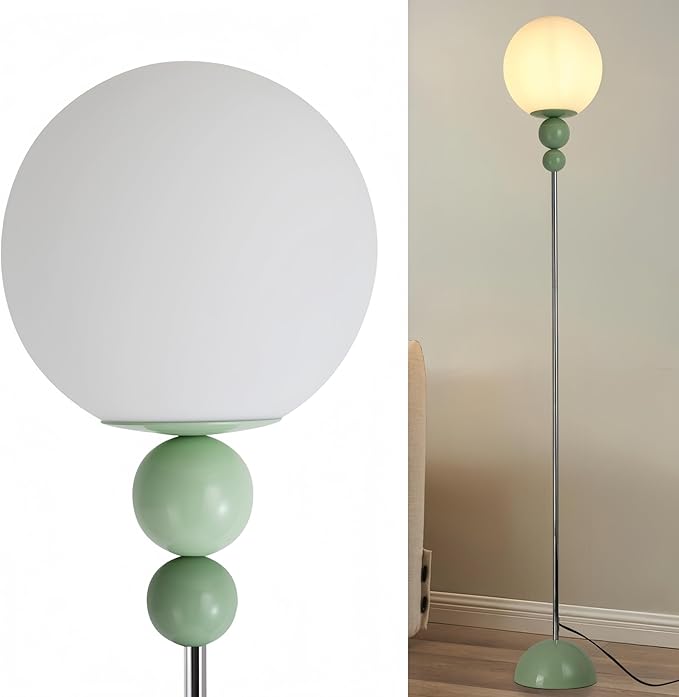 DEC LUCE DECOLUCE LIGHTING Modern Floor Lamps for Living Room, Globe Glass Shade Floor lamp for Bedroom, Standing lamp for Office, Corner(Pastel Green)