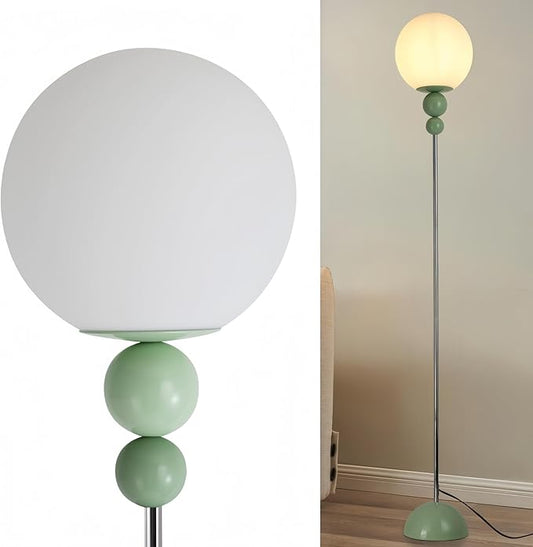 DEC LUCE DECOLUCE LIGHTING Modern Floor Lamps for Living Room, Globe Glass Shade Floor lamp for Bedroom, Standing lamp for Office, Corner(Pastel Green)
