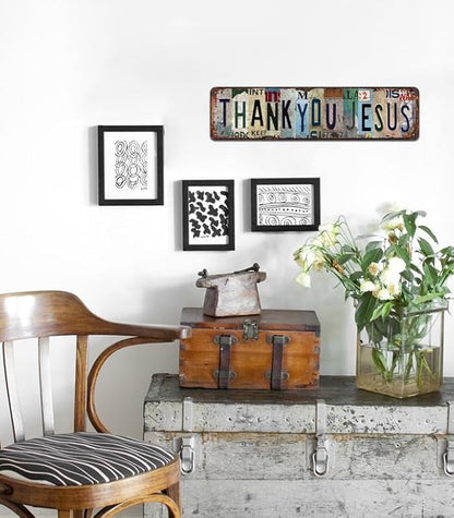 Vintage "Thank You Jesus" Metal Tin Sign - Religious Inspirational Wall Art for Home, Church, Prayer Room, Farmhouse Décor - 4x16 Inch