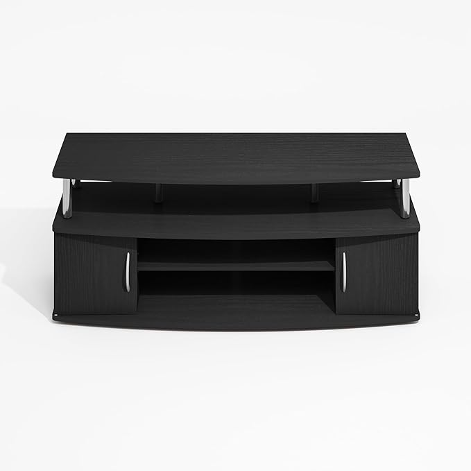 Furinno Jaya TV Stand, Entertainment Center, TV Console, for TV up to 55 Inch, with 2 Doors and Cable Management Holes, for Living Room, Bedroom, Dark Americano/Stainless Steel Tubes