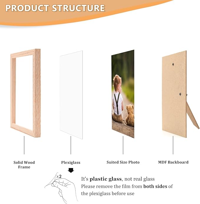 5x7 Picture Frame, OAK Wood Photo Frame with Perspex Glass for Vertical or Horizontal Tabletop Wall Display for Photos, Paintings, Posters, Artwork, Birthday Christmas Gift, Set of 4
