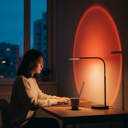 2Pcs LED Sunset Ambient Lamp Mood Light, Flexible and 360° Rotatable USB Warm Night Light,Projector Birthday Party Decoration Portable Mood Light for Bedroom Living, (Sunset Yellow & Red) ﻿