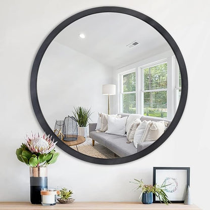 JJUUYOU Black Circle Wall Mirror Round Wall Mirror for Bathroom, Hanging Round Mirror for Living Room, Vanity, Bedroom