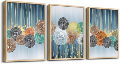 Natural Wood Framed Art Set - Boho & Abstract Styles, Perfect for Living Room, Bedroom, Office - 3 Large Size Prints
