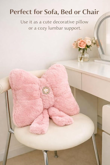 Pink Bow Pillow 16x12 Inch, Cute Plush Bow Shaped Decorative Accent Pillow, Coquette Room Decor for Teen Girls Bedroom Bed Sofa Chair