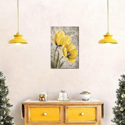 Wall HDQ Tulip Decorative Painting for Bathroom Bedroom Living Room Office Home Decor Abstract Yellow Flowers Pictures Canvas Print Framed