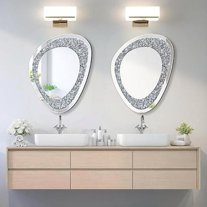 DMDFIRST Modern Irregular Shaped Wall Mirror – 21.6x16 Inch Decorative Oval Diamond Decor Mirror for Living Room, Bedroom, Bathroom, Entryway
