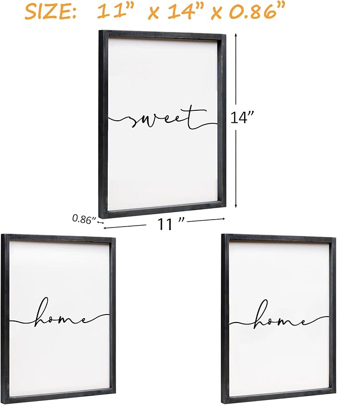 Heiple Set of 3 Framed Farmhouse Home Sweet Home Sign Above Bed Wall Decor for Bedroom Decor Wall Art Wood Signs