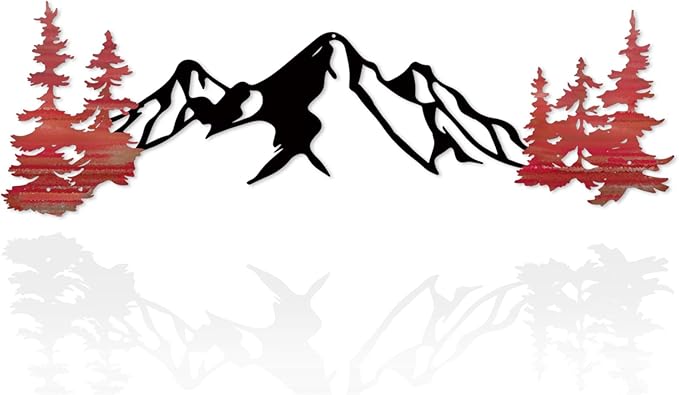Yuzhuo Metal Mountain Wall Art Decor, Mountain Forest Silhouette Art Suitable for Living Room Bedroom Indoor Outdoor Garden Home Decoration (Red, 34.5L x 11W)