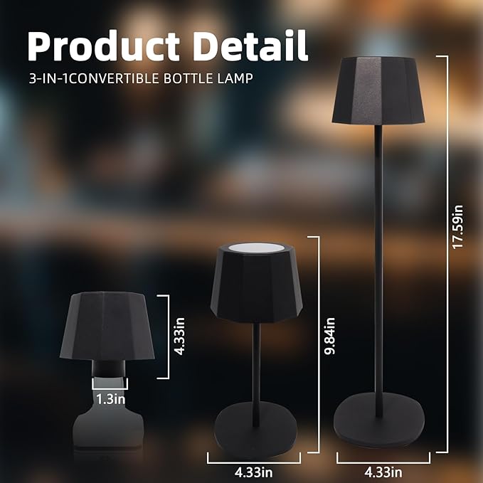 Modern 2-in-1 Table Lamp & Bottle Lamp, Pleated Metal Shade Touch Control Lamp | Adjustable Height, Warm Light & RGB, Stepless Dimming, Anti-Tip Design,Trapezoid,Black