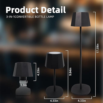 Modern 2-in-1 Table Lamp & Bottle Lamp, Pleated Metal Shade Touch Control Lamp | Adjustable Height, Warm Light & RGB, Stepless Dimming, Anti-Tip Design,Trapezoid,Black