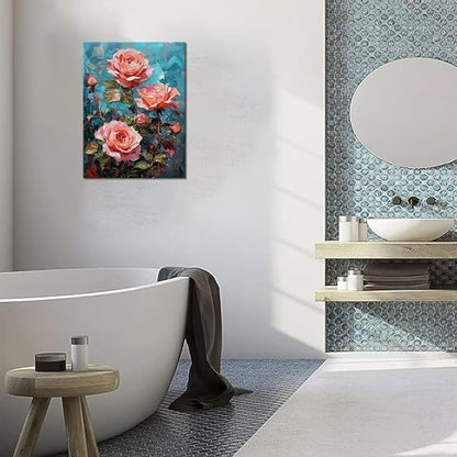 Wall HDQ Red Rose Wall Art Flower Prints Pictures Wall Decor for Bathroom Office Home Decor Framed Ready to Hang