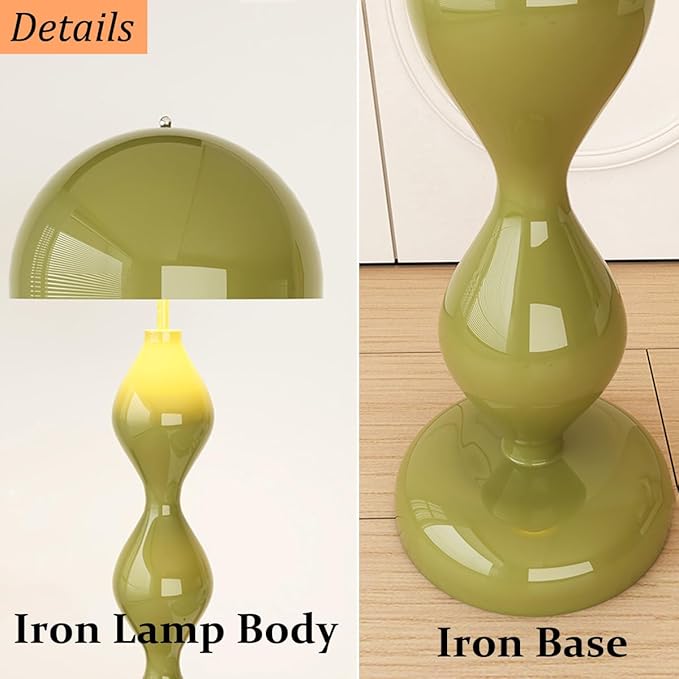 Green Mushroom Floor Lamp with Dome Lampshade,Dimmable Standing Lamp with Footswitch,Modern Style Reading Lamp for Living Room Bedroom and Office