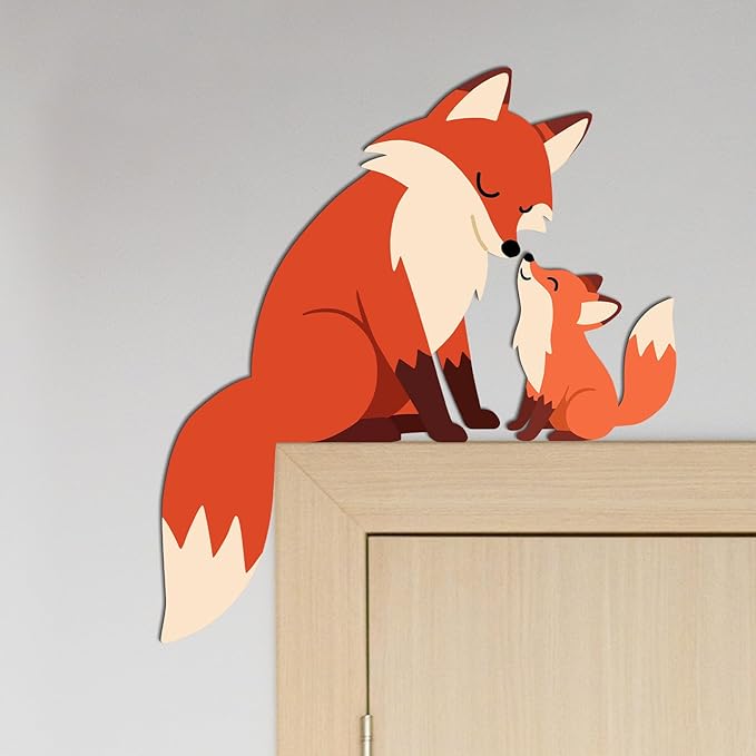 Fox Door Topper Adorable Fox Shape Statue Door Corner Sculpture for Handcrafted Wood Decor Sign, Creative Wooden Wall Decor