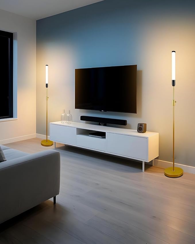 Lightdot 68IN LED Floor Lamp for Living Room, Stepless Dimmable(10-100% Brightness) Modern Standing Tall Lamps with Milky White Cylindrical LampHead,Mid Century Industrial Floor Lamps for Bedroom-Gold