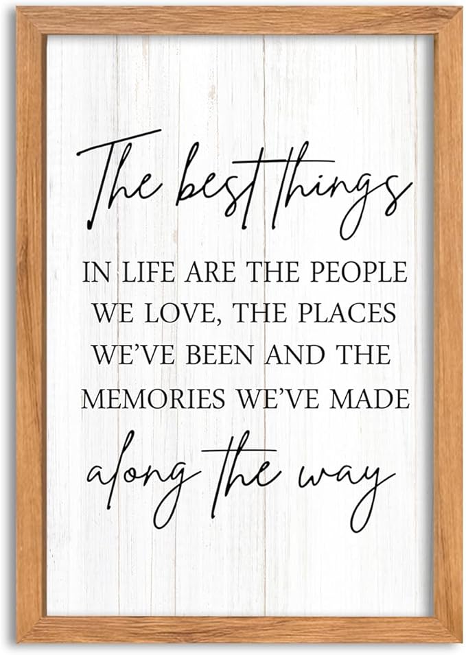 AuraPeak The Best Things In Life Family Sign for Home Wall Decor Modern Memory Family Positive Quotes Memories Farmhouse Bedroom Living Room Horizontal Adventure Hanging Art (Wood 16"×11")