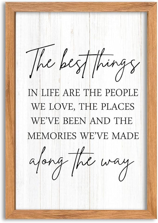AuraPeak The Best Things In Life Family Sign for Home Wall Decor Modern Memory Family Positive Quotes Memories Farmhouse Bedroom Living Room Horizontal Adventure Hanging Art (Wood 16"×11")