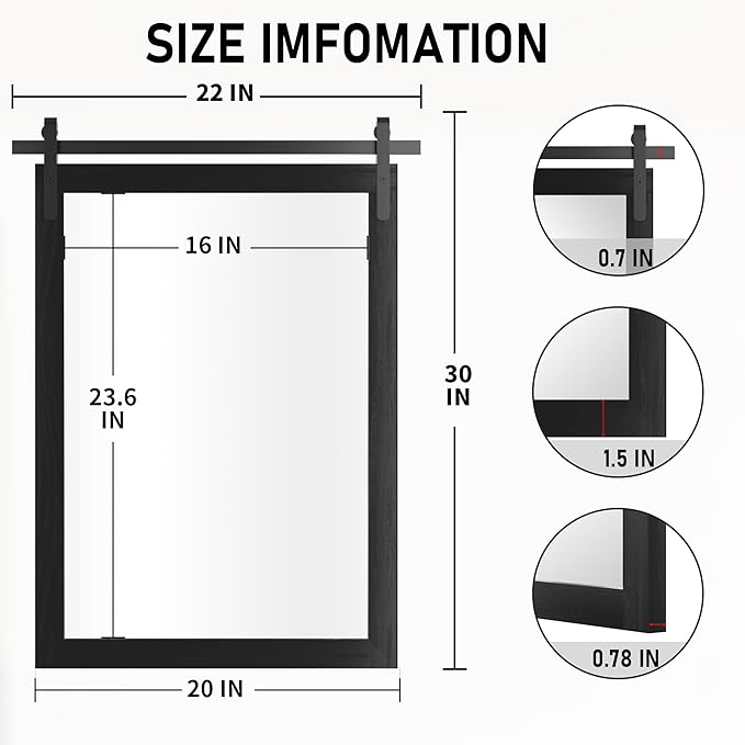 PAIHOME Black Farmhouse Mirror for Bathroom, 22x30INCH Wood Framed Rectangle Bathroom Mirrors for Vanity, Barn Door Style Mirrors Wall Mounted Dresser Decor Mirror Living Room Bedroom Vertical