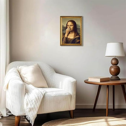 WZGZXU Vintage Gold Framed Wall Art Monalisa Holding Her Nose Wall Decor Monalisa Bathroom Canvas Art Funny Toilet Pictures Humor Imitation Paintings Ptints For Toilets Bathroom