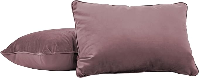FDP 16" x 24" Velvet and Vinyl Rectangle Lumbar Pillow Set with Piping Decorative Throw Pillow for Home Dcor in Living Room, Bedroom or Lounge (2-Pack) - Mauve, 15173-112