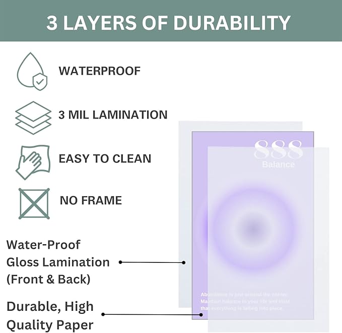 Gradient Aura Angel Numbers Poster Sets for Room Aesthetic Inspirational Quotes Wall Art Paintings Abstract Minimalist Room Wall Decor - 11x17in LAMINATED - No Frame (Angel Numbers 777, 888,999)