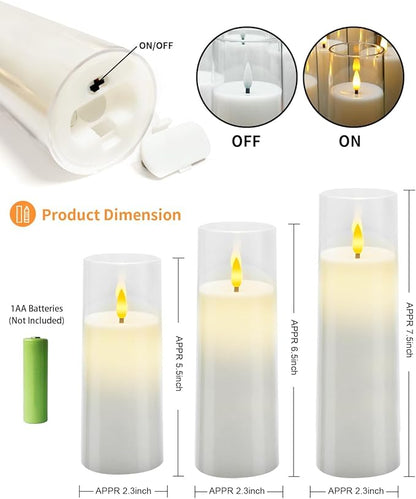 kakoya Flickering Flameless Candles Battery Operated with Remote and 2/4/6/8 H Timer Acrylic Led Pillar Candles Pack of 9 (appr D2.3"xH5.5"6.5"7.5")with Realistic 3D Wick Candles for Home Decor(White)