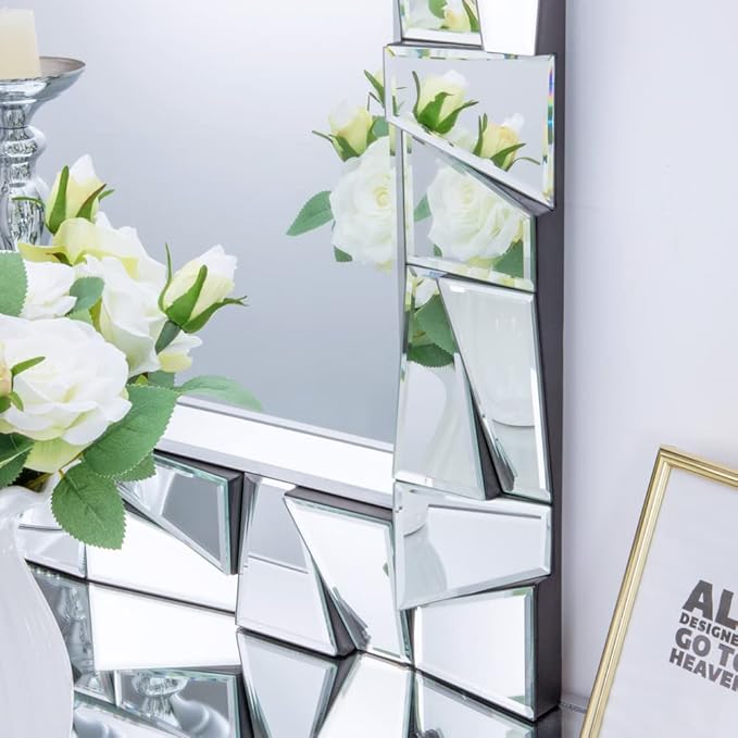 Chende Decorative Mirror for Wall, 36" x 24" Living Room Mirror with Uneven Glass Frame, Large Wall Mirror with Beveled Edge for Bathroom, Dining Room, Entryway