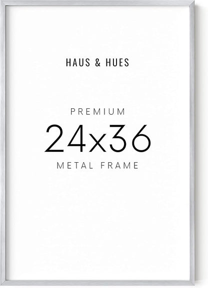HAUS AND HUES 24x36 Silver Picture Frame - Large Aluminum Poster Display Frame for Wall Art and Prints (24x36 in, Silver)