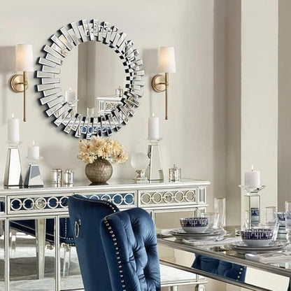 Chende Round Mirrors for Wall Decor, 32'' Large Living Room Mirror with Beveled Edge Glass Frame, Modern Decorative Mirror for Entryway, Dining Room, Bathroom