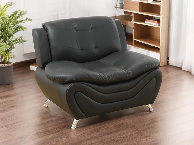 Leather Couches for Living Room, Living Room Couch Set, Sofa for Bedroom, Apartment, Living Room Furniture Sets (a-Leather Black, Chair)