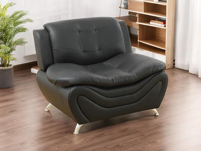 Leather Couches for Living Room, Living Room Couch Set, Sofa for Bedroom, Apartment, Living Room Furniture Sets (a-Leather Black, Chair)
