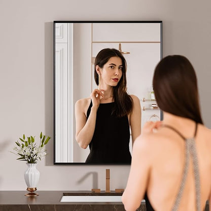 LOAAO Black Bathroom Mirror 16"X24" for Wall, Rectangle Bathroom Vanity Mirror, Hangs Vertically or Horizontally, Easy to Install, Modern Design
