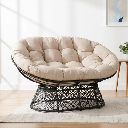 Bme Double Papasan Chair, 600lbs Capacity, Ergonomic Design, Soft Thick Cushion, Bee-Designed Frame, Durable Steel, 61", Beige - Black Base