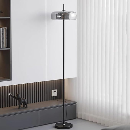 MIXL-Smoky Grey Floor Lamp with Glass Shade,Dimmable Floor Reading Lamp,Mid Century Modern Standing Lamp for Bedroom Living Room and Office
