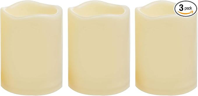 iZAN 3-Pack Battery Operated Flameless LED Candles with Timer Outdoor Waterproof Flickering Timing LED Pillar Candles for Home Wedding Party Festival Décor Long Battery Life 1500+ Hours 3”x4”
