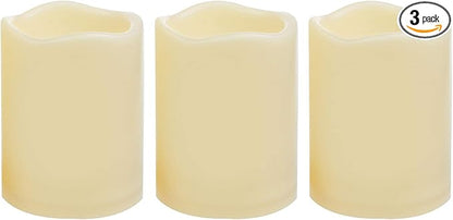 iZAN 3-Pack Battery Operated Flameless LED Candles with Timer Outdoor Waterproof Flickering Timing LED Pillar Candles for Home Wedding Party Festival Décor Long Battery Life 1500+ Hours 3”x4”