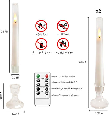 Sasigeiaa Flameless Taper Candles with Remote and Timer - 6 Pack LED Candles, Battery Operated, for Home, Wedding, Party (White)