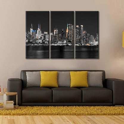 TUMOVO 3 Piece Wall Decor American Cityscape Canvas Paintings for Bedroom, Bathroom, Office. Manhattan Skyscrapers Skyline House Decor Print on Canvas Framed Ready to Hang (42" Wx28 H)