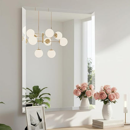 28x36 Inch Rectangle Frameless Mirror, Beveled Bathroom Mirror, Frameless Wall Mirror with 1" Beveled Edge for Bathroom Vanity, Entryway, Living Room