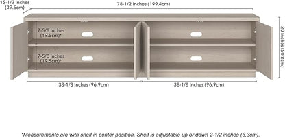 Henn&Hart Fluted TV Stand for TVs up to 85" with 2 Concealed Ribbed Storage Cabinets and Adjustable Shelves for Living Room, Family Room, or Office, Beech White