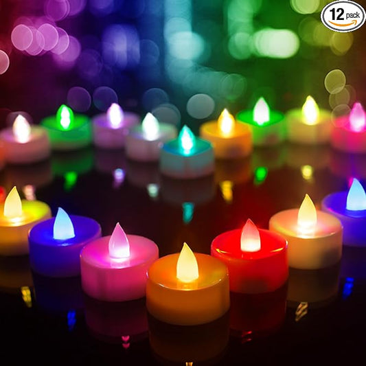BEICHI Color Changing LED Tea Lights Bulk, 12 Pcs Flameless Tealight Candles with Colorful Lights, Battery Operated Colored Fake Candles, No Flickering Light, White Base