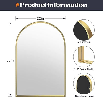 Gold Arched Bathroom Mirrors Pair, 2-Pack 22x30 Inch Metal Framed Arch Vanity Mirrors for Over Sink, Living Room Bedroom Mantel Entryway Hallways